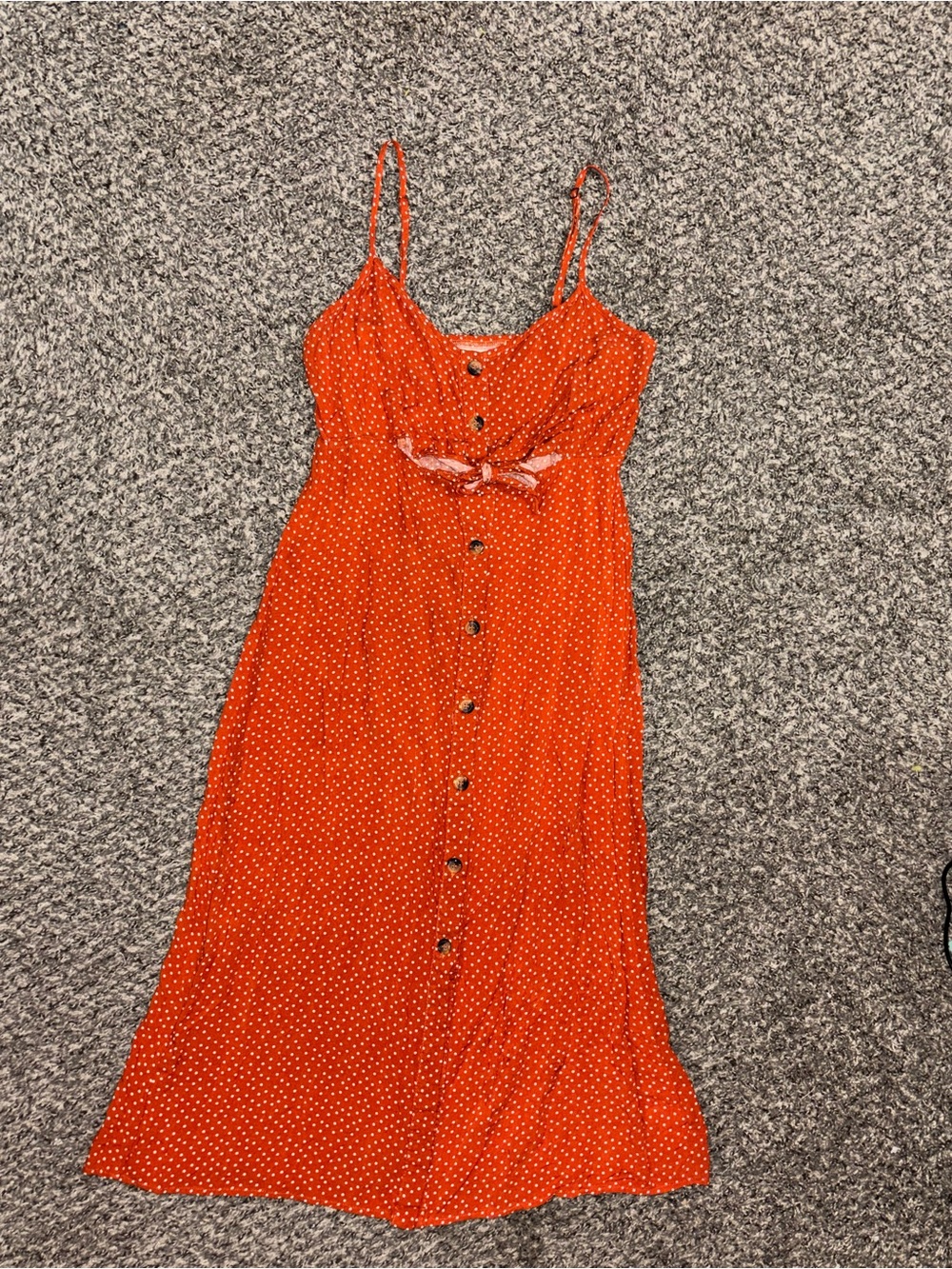 Mi Ami Rust Orange Polka Dot Tie Front Button Down Midi Dress M